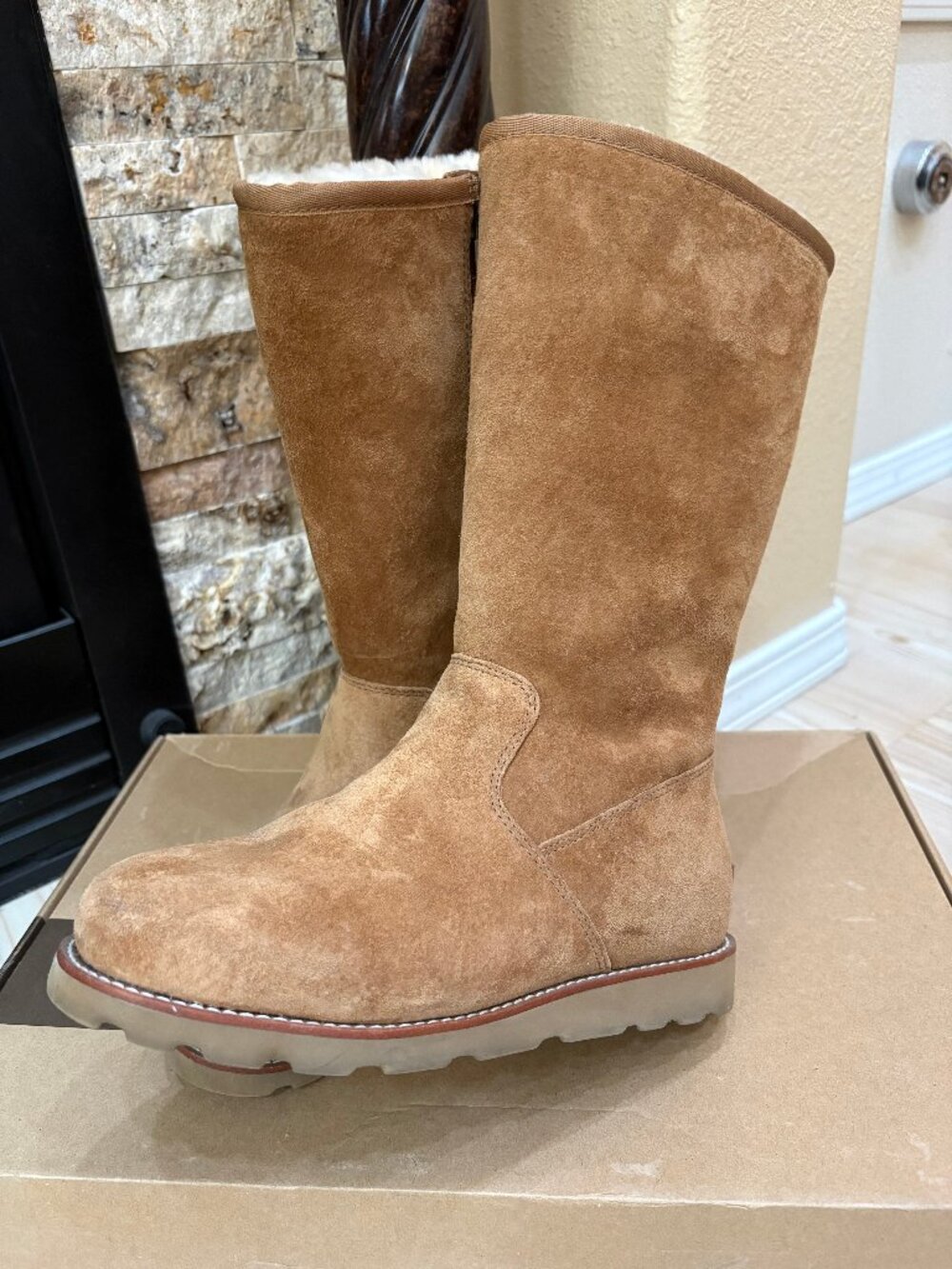UGG Women's Classic Tall Chestnut Boots w/ Zippers for Easy and Off